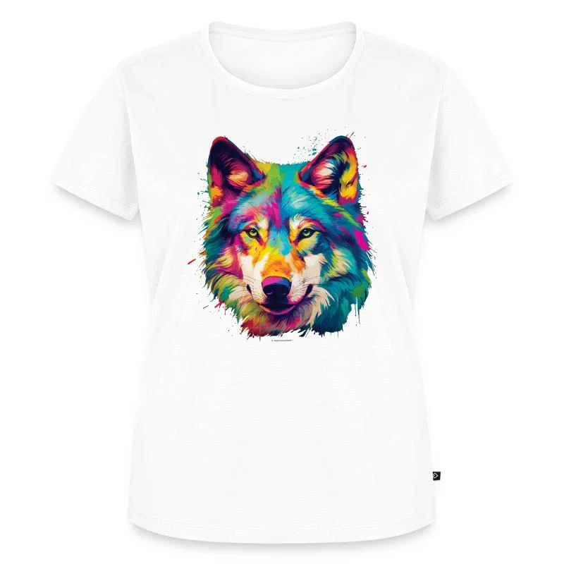 Loup multicolore — Portrait pop art — T-shirt Premium bio Femme, blanc