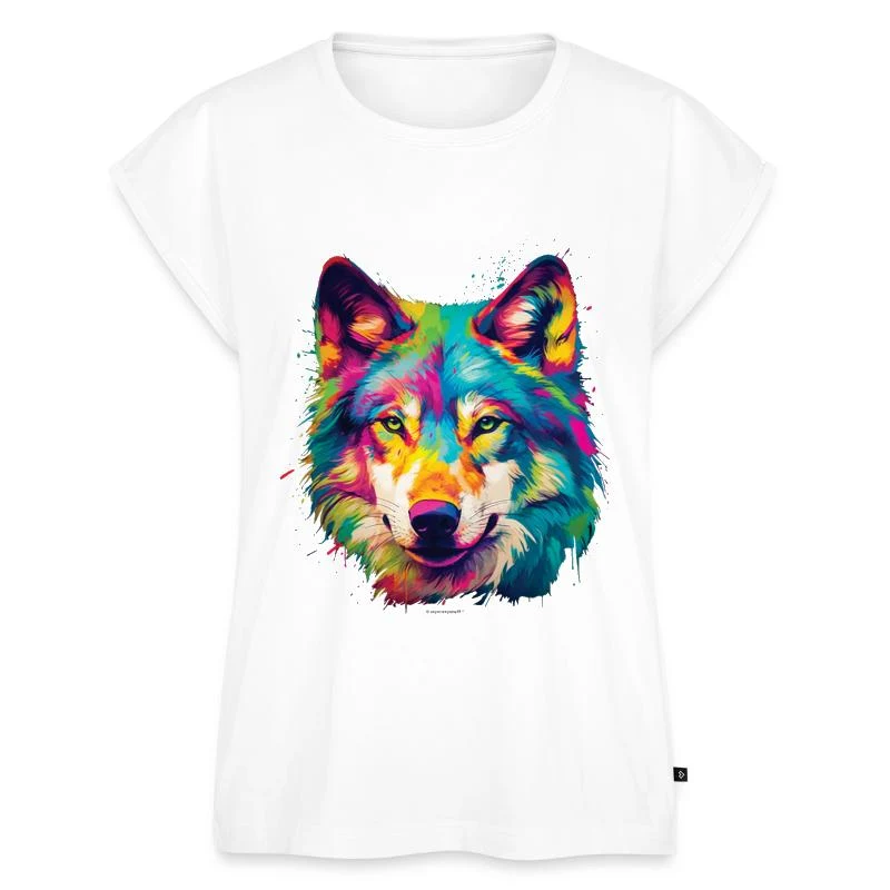 Loup multicolore — Portrait pop art — Haut bio Premium Femme, blanc