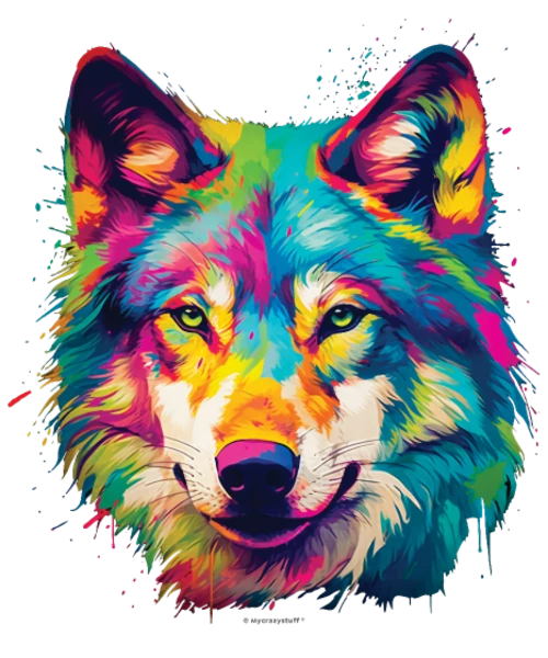 Loup multicolore — Portrait pop art
