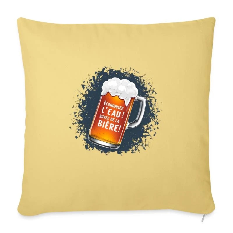 Économisez l’eau ! Buvez de la bière ! — Housse de coussin décorative 45 x 45 cm, jaune délavé