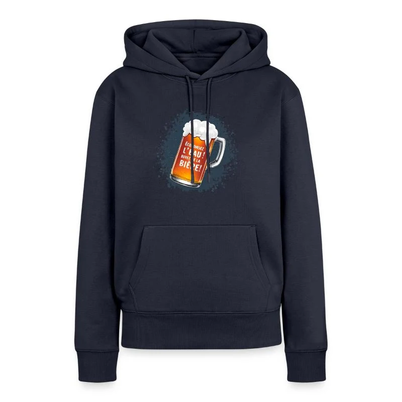 Économisez l’eau ! Buvez de la bière ! — Sweat à capuche Premium bio Femme, bleu marine