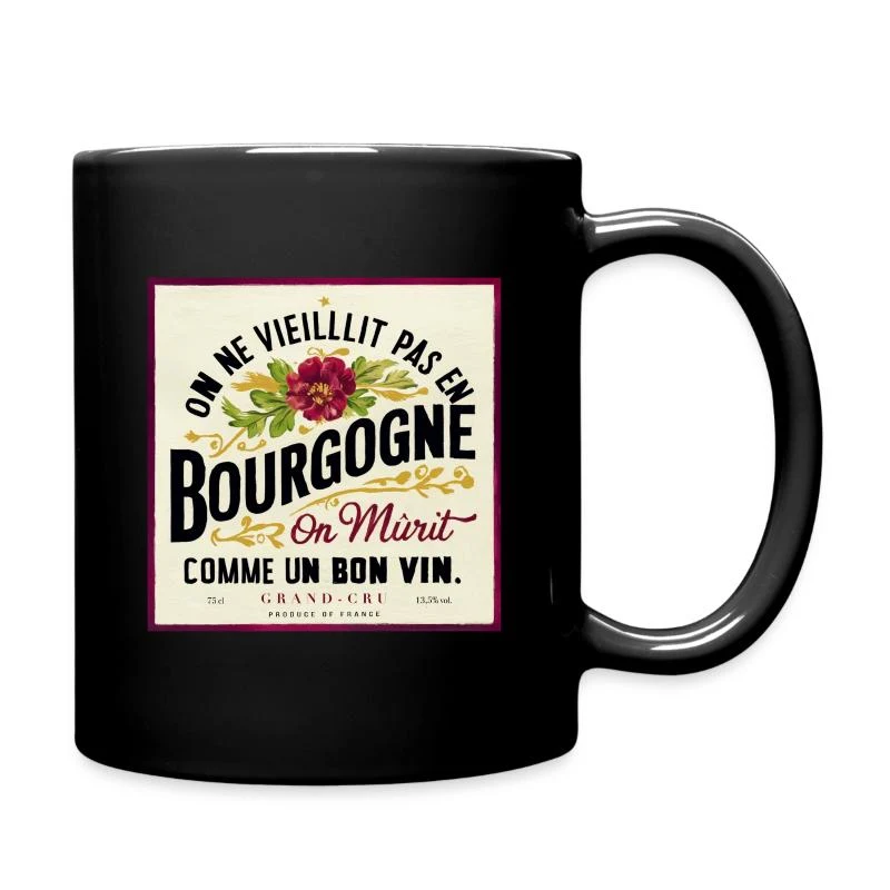 On mûrit comme un bon vin — Étiquette bourguignonne — Mug uni, noir