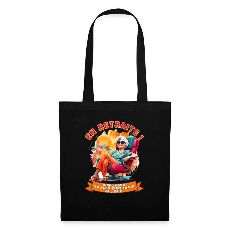 En retraite ! — Fauteuil rouge et soleil — Sac en tissu, noir