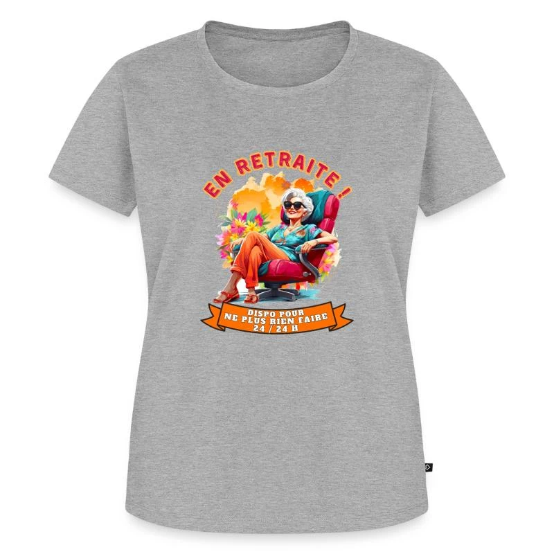 En retraite ! — Fauteuil rouge et soleil — T-shirt Premium bio Femme, gris chiné