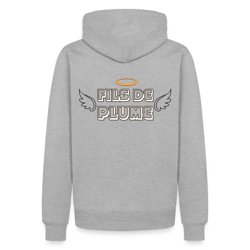 Fils de Plume — L’ange rebelle — Sweat à capuche Premium bio Homme, gris chiné