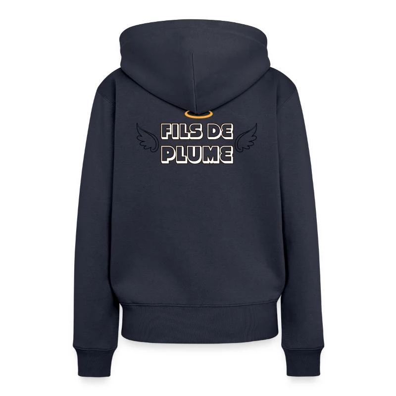 Fils de Plume — L’ange rebelle — Sweat à capuche Premium bio Femme, bleu marine