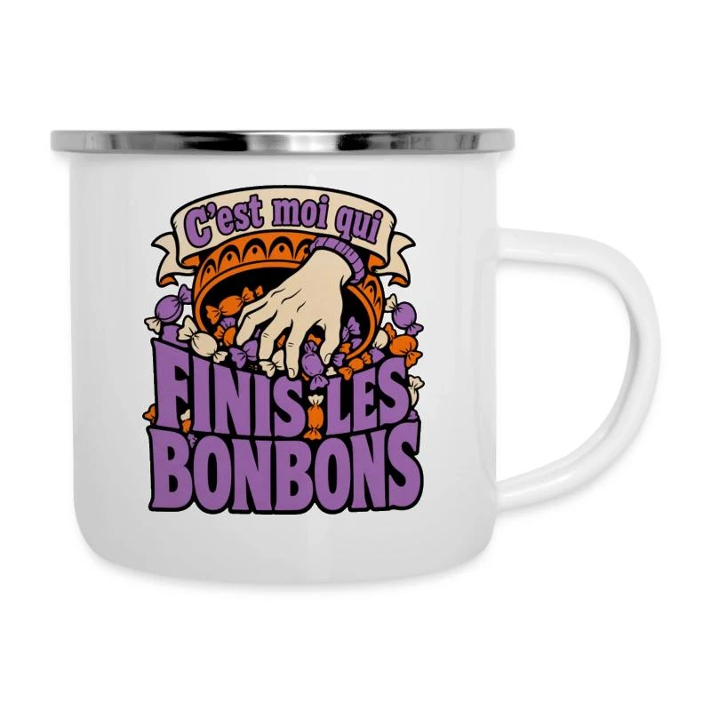 C’est moi qui finis les bonbons — Tasse émaillée, blanc