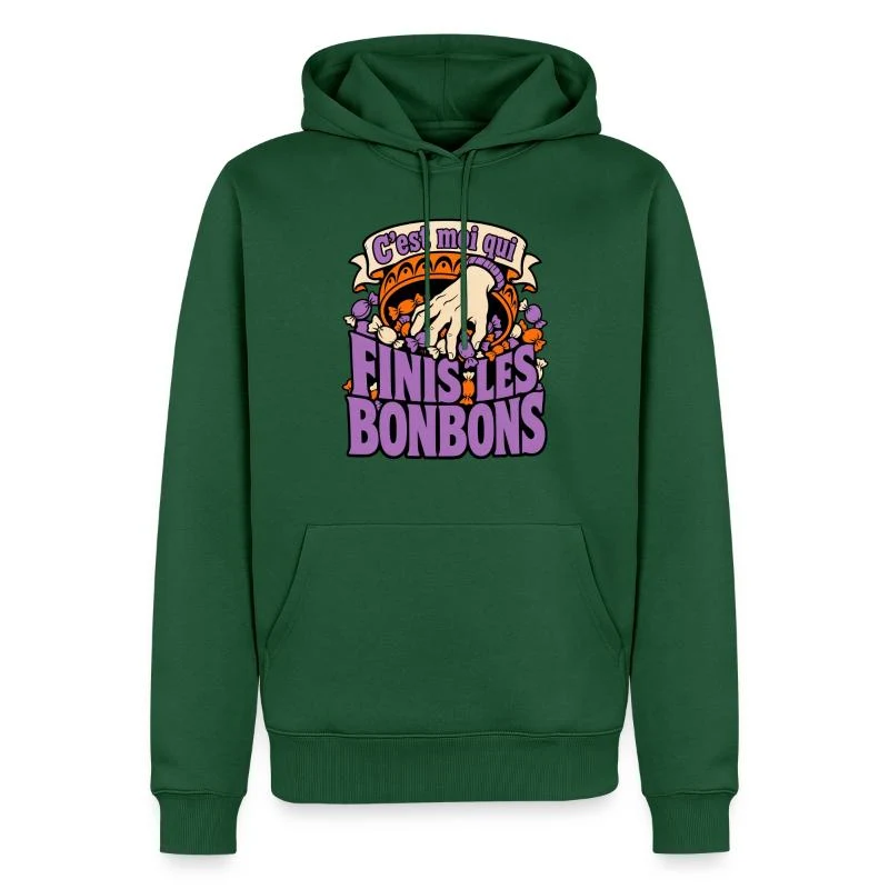 C’est moi qui finis les bonbons — Sweat à capuche Premium bio Homme, vert bouteille