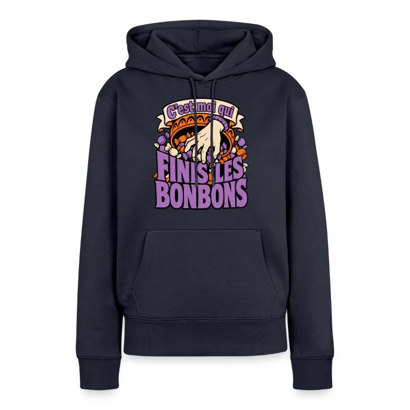 C’est moi qui finis les bonbons — Sweat à capuche Premium bio Femme, bleu marine