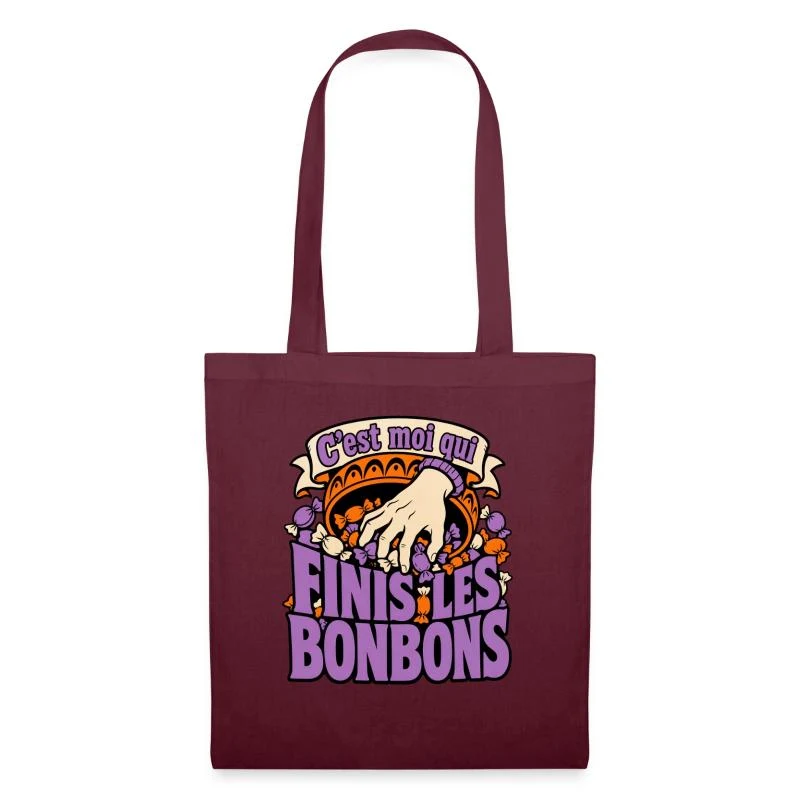 C’est moi qui finis les bonbons — Sac en tissu, bordeaux