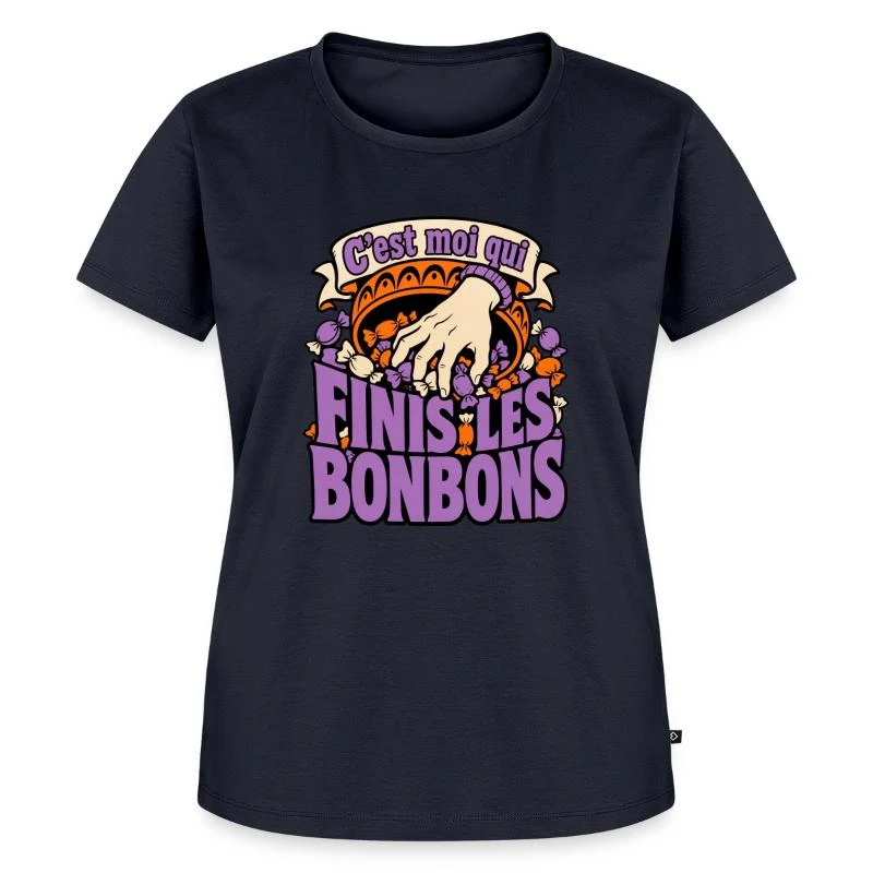 C’est moi qui finis les bonbons — T-shirt Premium bio Femme, bleu marine