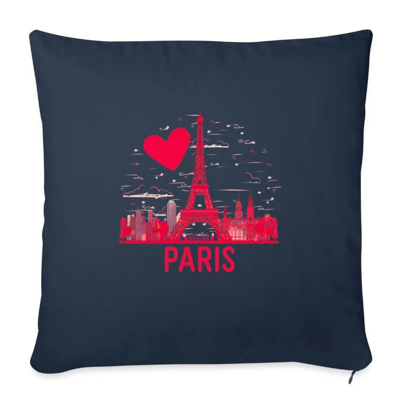 J’aime Paris — Cœur et tour Eiffel — Housse de coussin décorative 45 x 45 cm, bleu marine