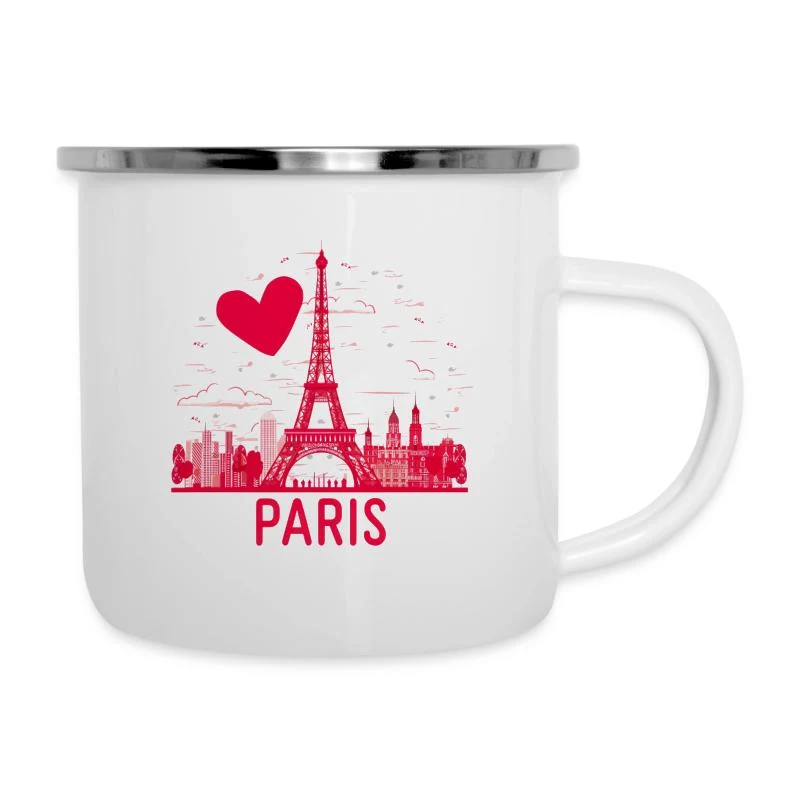 J’aime Paris — Cœur et tour Eiffel — Tasse émaillée, blanc