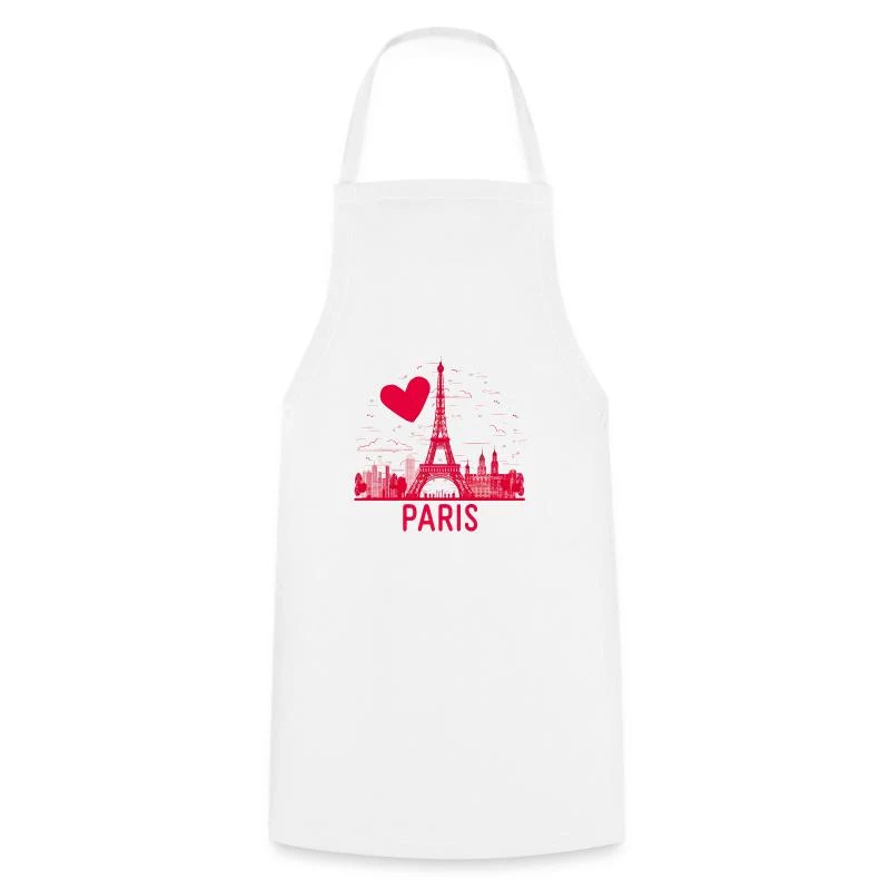 J’aime Paris — Cœur et tour Eiffel — Tablier de cuisine, blanc