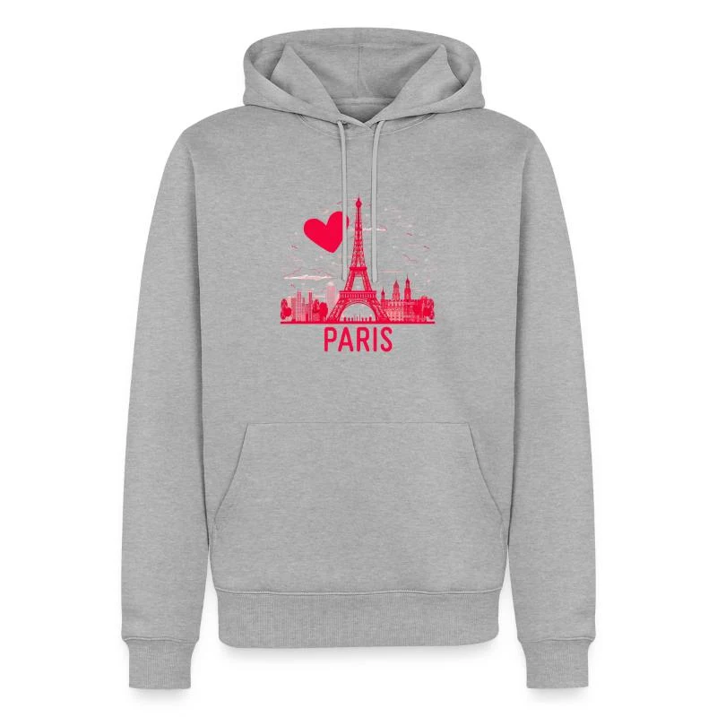 J’aime Paris — Cœur et tour Eiffel — Sweat à capuche Premium bio Homme, gris chiné