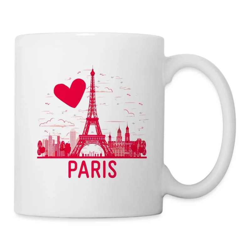 J’aime Paris — Cœur et tour Eiffel — Mug blanc, blanc
