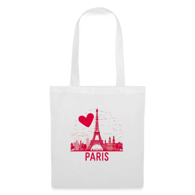 J’aime Paris — Cœur et tour Eiffel — Sac en tissu, blanc