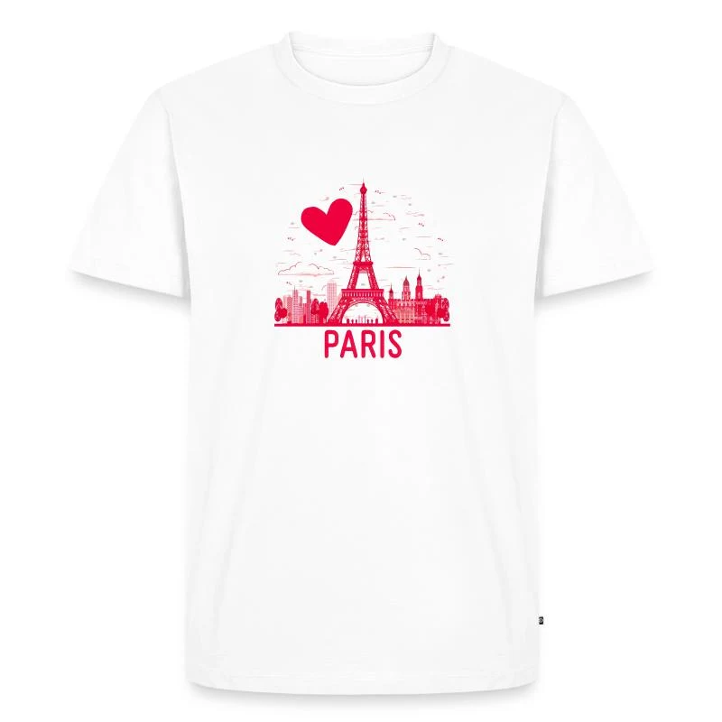 J’aime Paris — Cœur et tour Eiffel — T-shirt Premium bio Homme, blanc