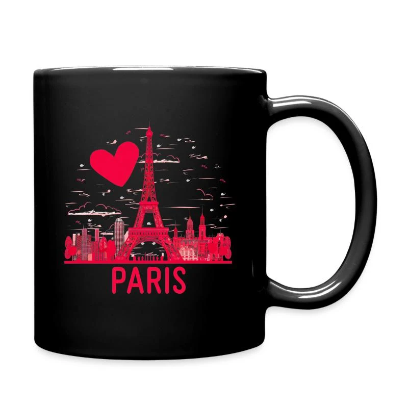 J’aime Paris — Cœur et tour Eiffel — Mug uni, noir