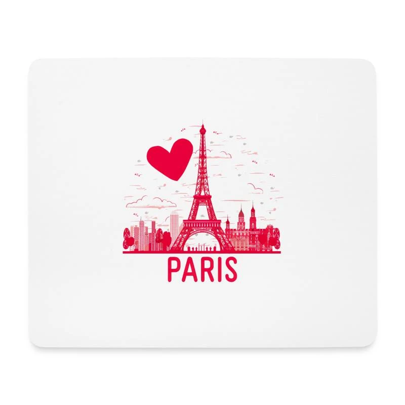 J’aime Paris — Cœur et tour Eiffel — Tapis de souris (format paysage), blanc