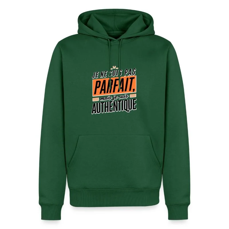 Je ne suis pas parfait, mais je suis authentique — Sweat à capuche Premium bio Homme, vert bouteille