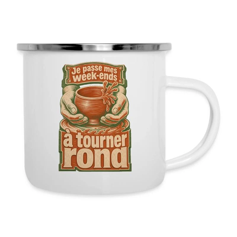 Je passe mes week-ends à tourner rond — Tasse émaillée, blanc