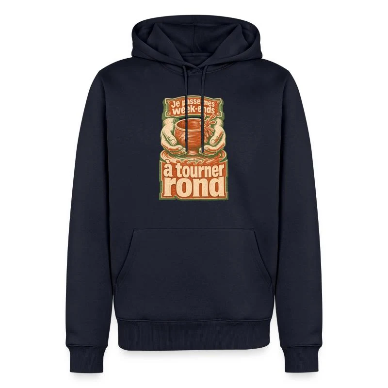 Je passe mes week-ends à tourner rond — Sweat à capuche Premium bio Homme, bleu marine