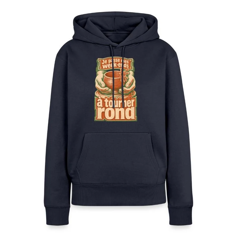 Je passe mes week-ends à tourner rond — Sweat à capuche Premium bio Femme, bleu marine