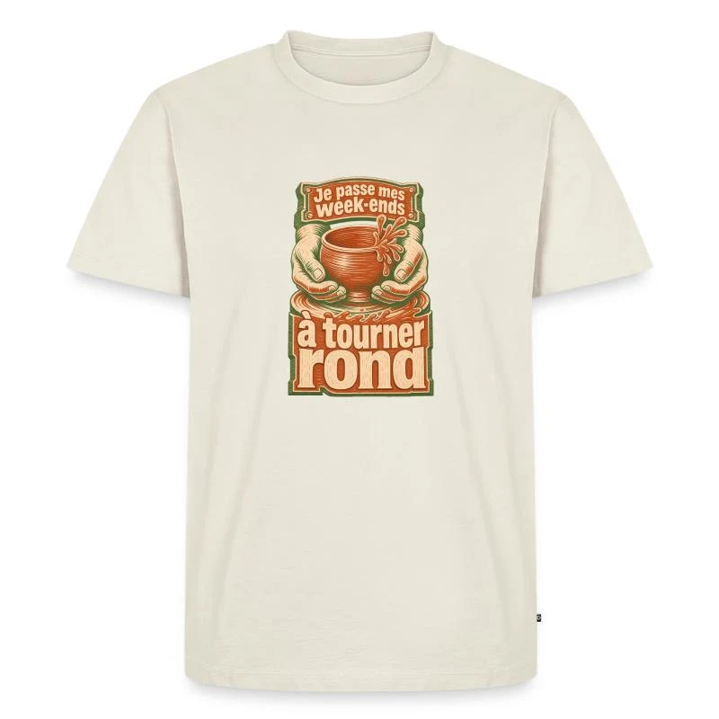 Je passe mes week-ends à tourner rond — T-shirt Premium bio Homme, blanc cassé