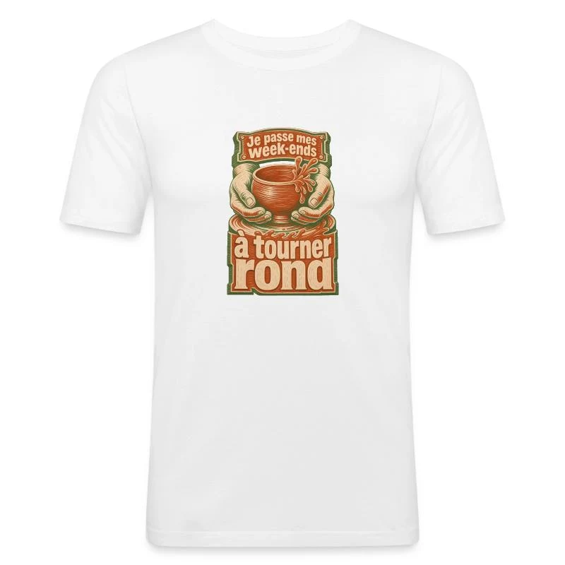 Je passe mes week-ends à tourner rond — T-shirt près du corps Homme, blanc