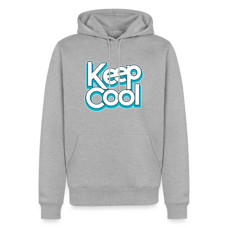 Keep cool — Typographie turquoise — Sweat à capuche Premium bio Homme, gris chiné
