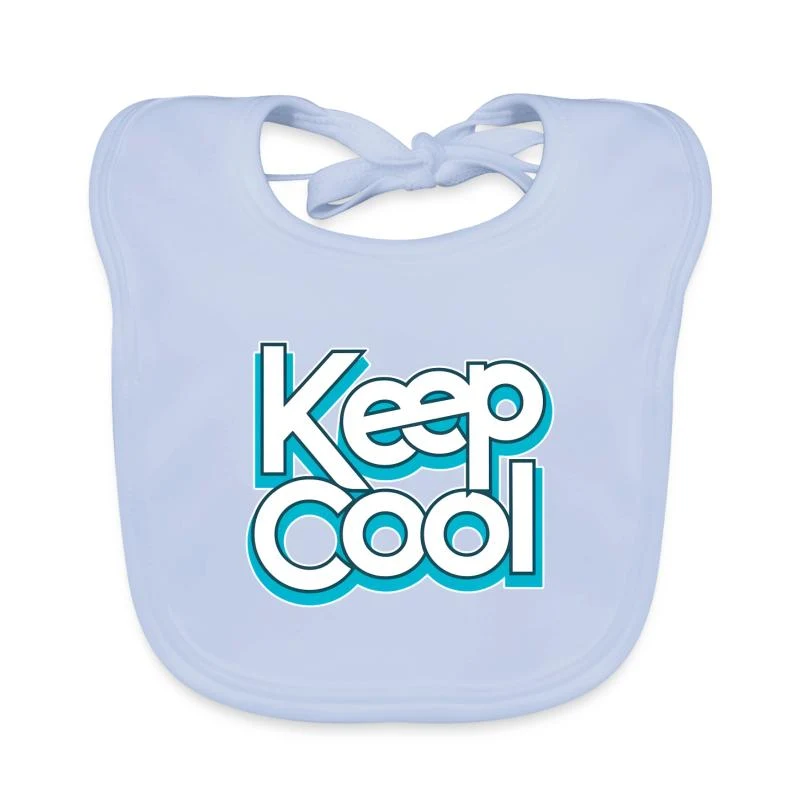 Keep cool — Typographie turquoise — Bavoir bio Bébé, bleu ciel