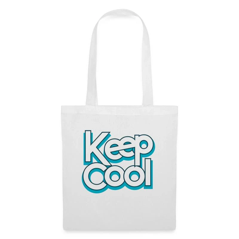 Keep cool — Typographie turquoise — Sac en tissu, blanc