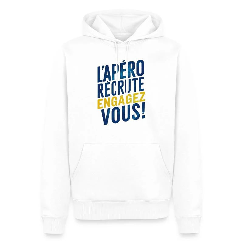 L’apéro recrute ! Engagez-vous ! — Sweat à capuche Premium bio Homme, blanc