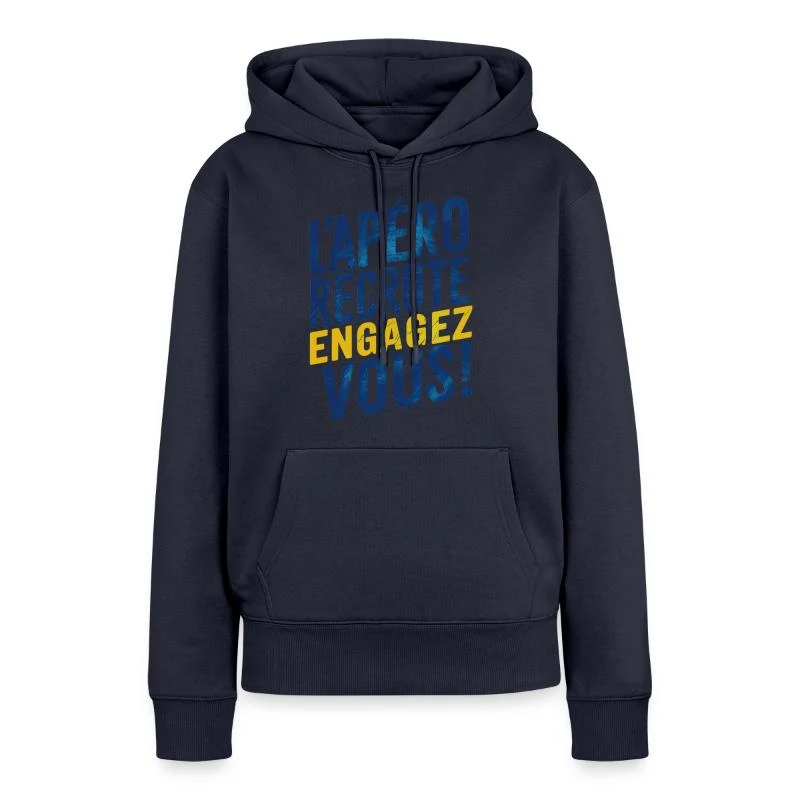L’apéro recrute ! Engagez-vous ! — Sweat à capuche Premium bio Femme, bleu marine