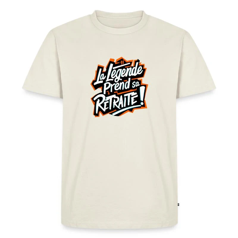 La légende prend sa retraite ! — T-shirt Premium bio Homme, blanc cassé