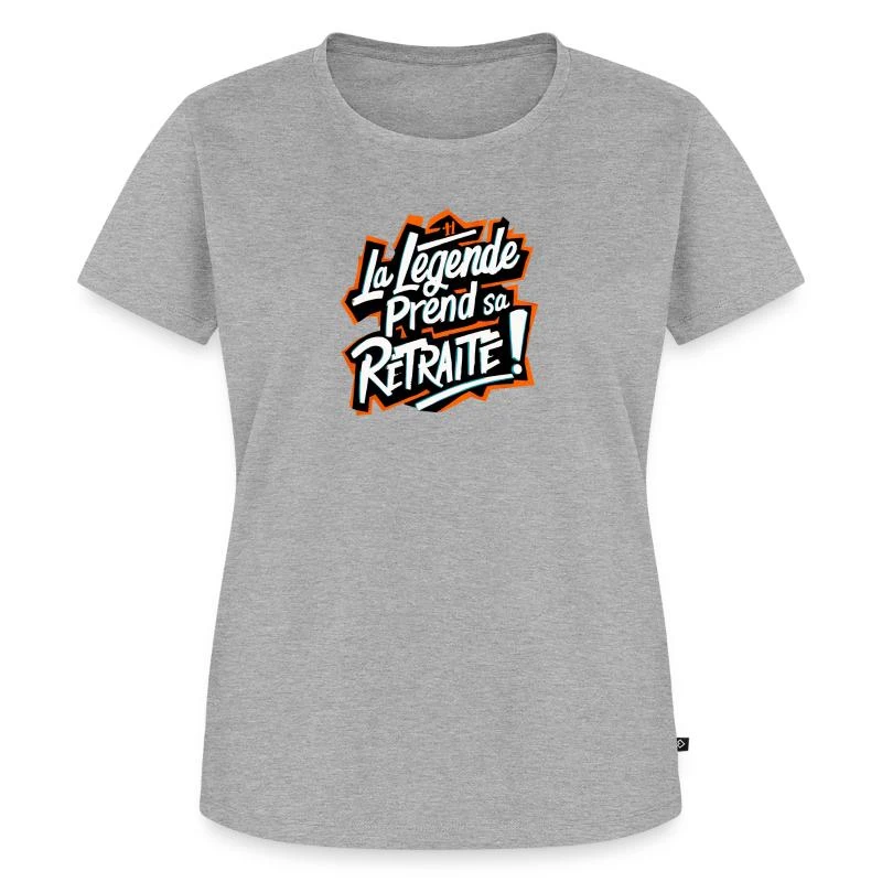La légende prend sa retraite ! — T-shirt Premium bio Femme, gris chiné