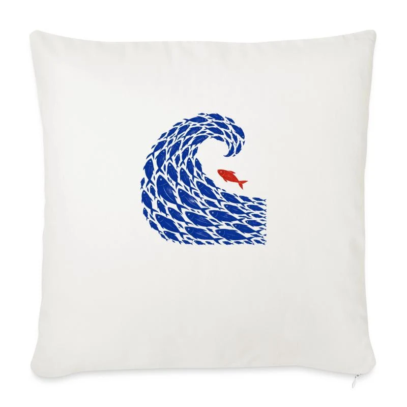 Le banc indocile — Poisson rebelle — Housse de coussin décorative 45 x 45 cm, blanc nature
