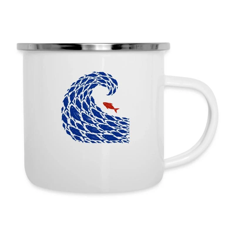 Le banc indocile — Poisson rebelle — Tasse émaillée, blanc