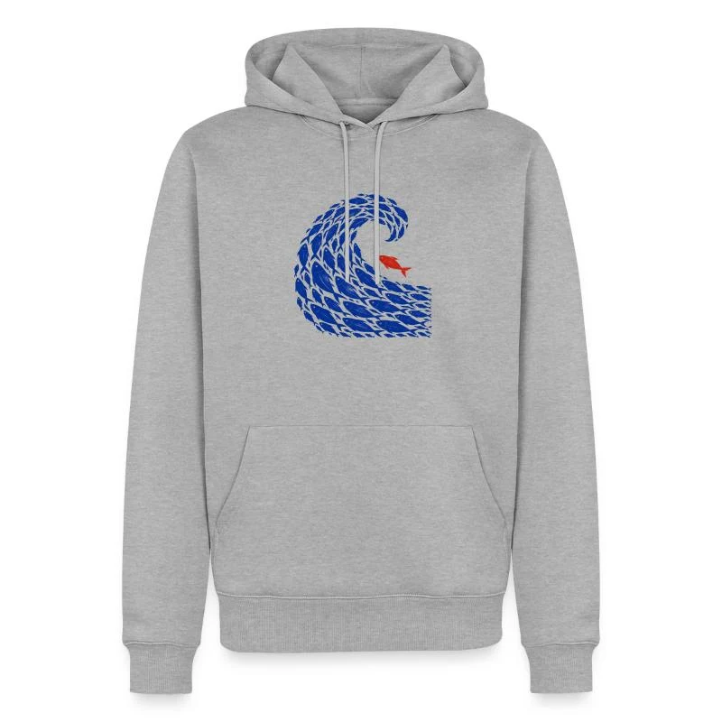 Le banc indocile — Poisson rebelle — Sweat à capuche Premium bio Homme, gris chiné