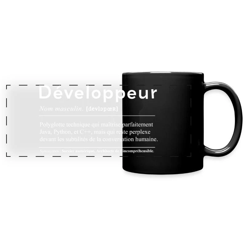 Développeur — Définition en lettres blanches — Mug panoramique uni, noir