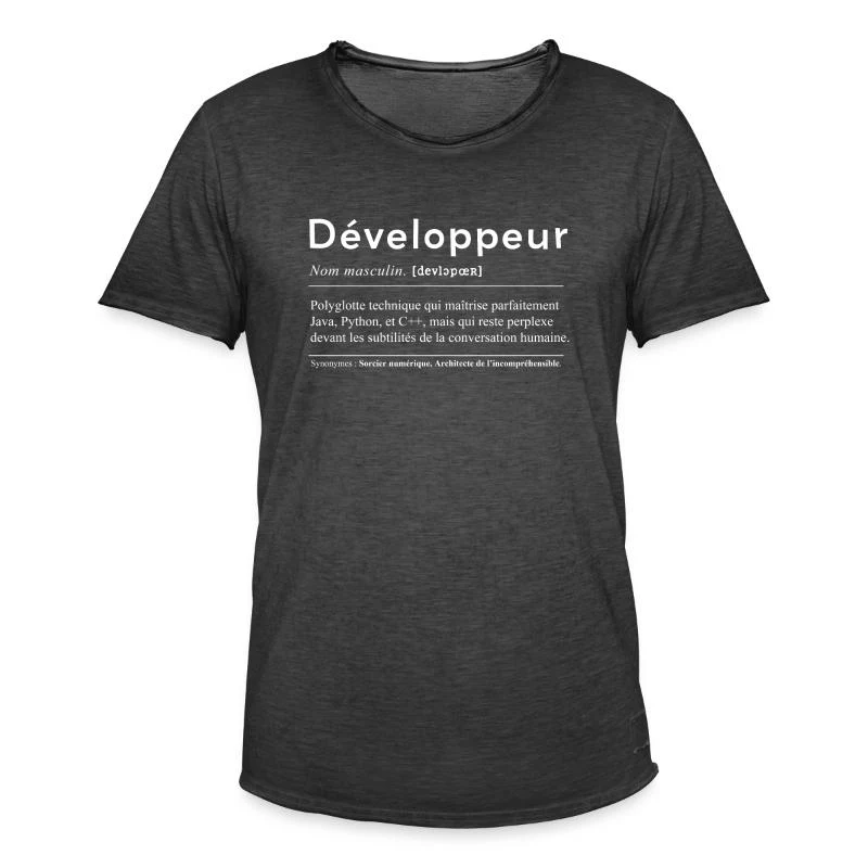 Développeur — Définition en lettres blanches — T-shirt vintage Homme, noir vintage