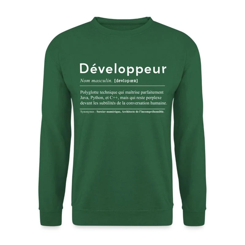 Développeur — Définition en lettres blanches — Sweat-shirt Unisexe, vert foncé