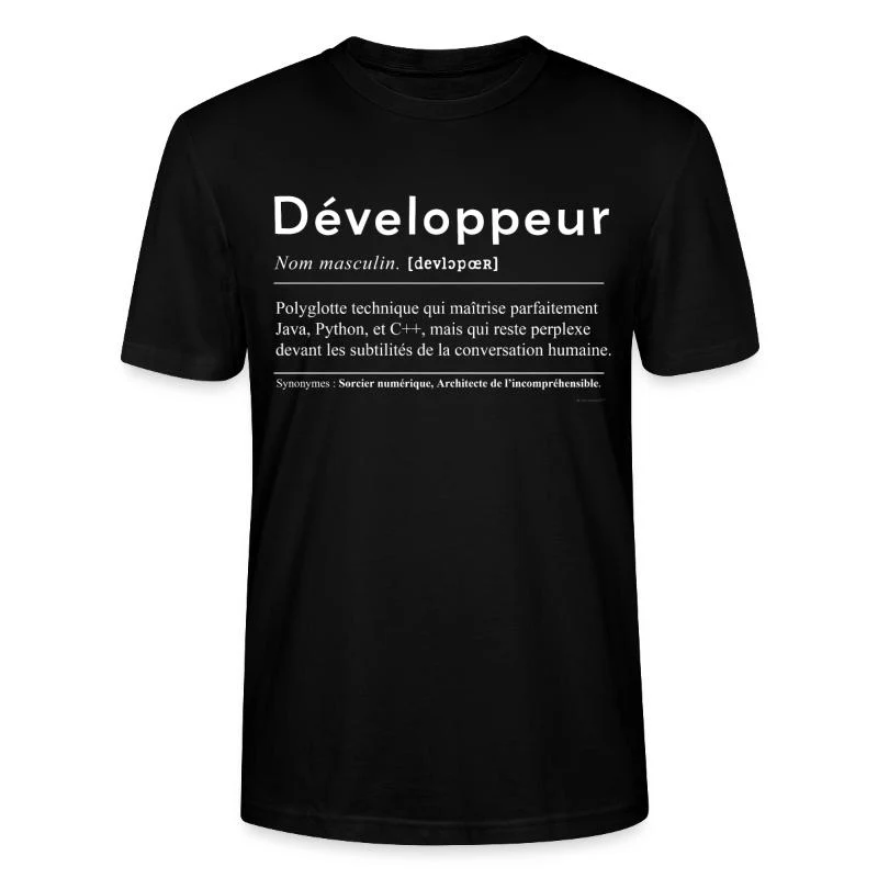 Développeur — Définition en lettres blanches — T-shirt bio CRAFTER Stanley Stella Unisexe, noir