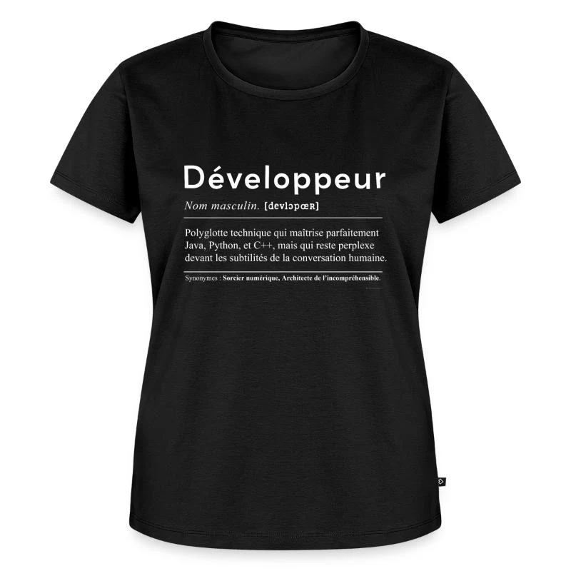 Développeur — Définition en lettres blanches — T-shirt Premium bio Femme, noir