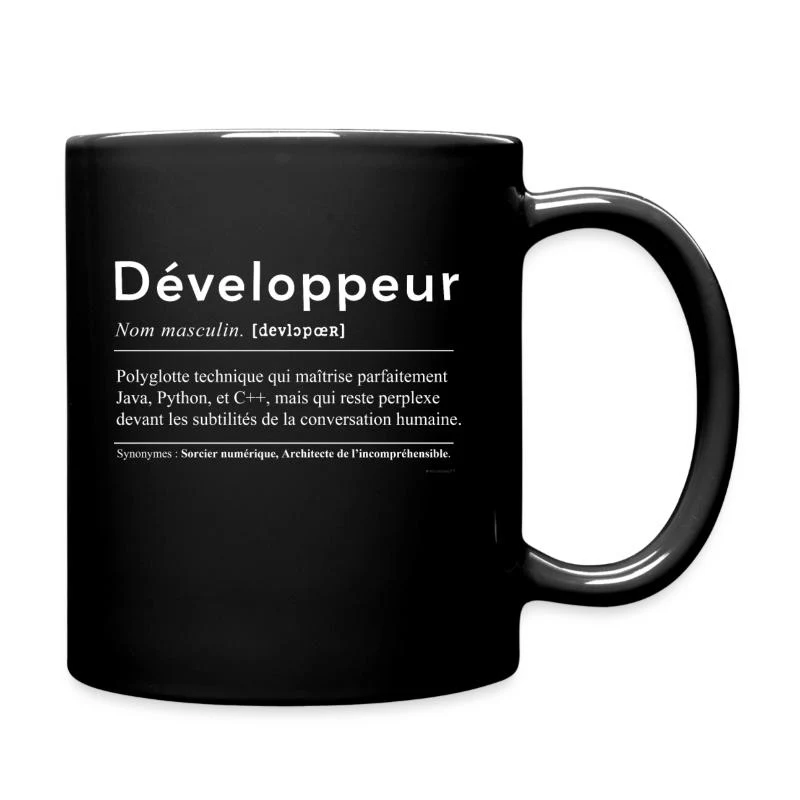 Développeur — Définition en lettres blanches — Mug uni, noir
