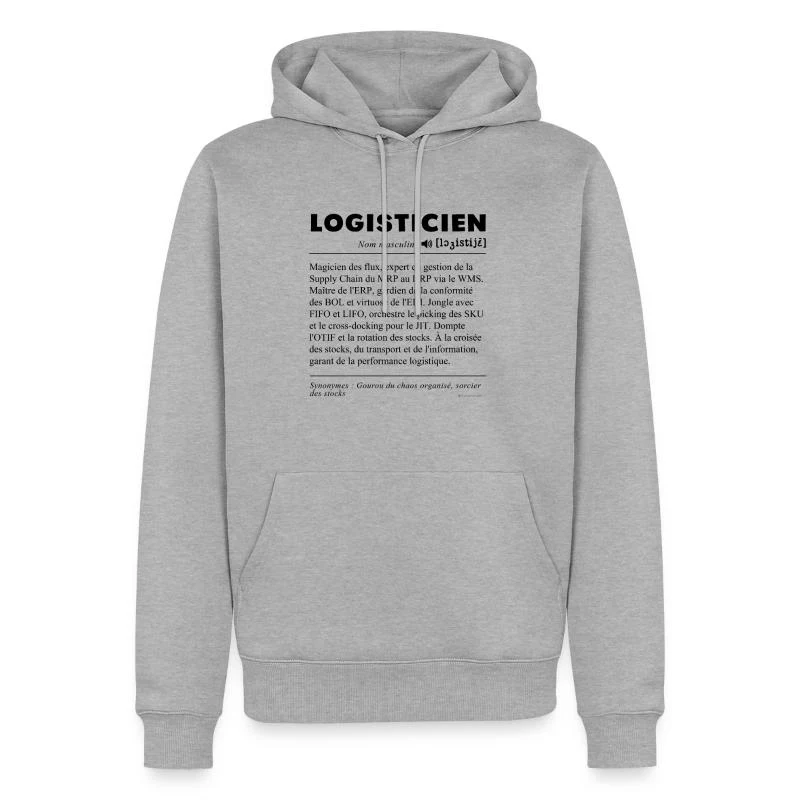 Logisticien — Définition du métier — Sweat à capuche Premium bio Homme, gris chiné