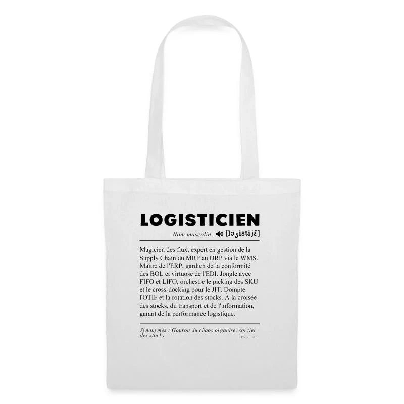 Logisticien — Définition du métier — Sac en tissu, blanc