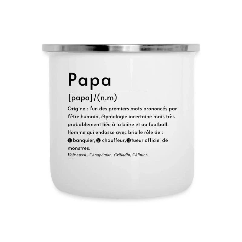 Papa — Définition en lettres noires — Tasse émaillée, blanc