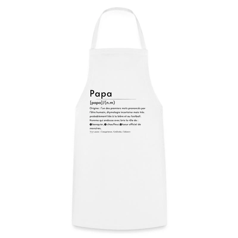 Papa — Définition en lettres noires — Tablier de cuisine, blanc
